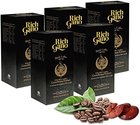 Rich Gano Mushroom Coffee – 150 Sachets Black Coffee with Ganoderma Extract – All Natural Vegan Friendly Instant Coffee Packets – Zero Jitters Immune Support Ganoderma Coffee