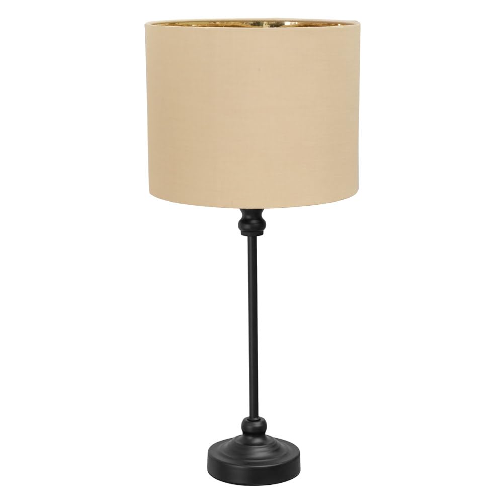 ValueLights | Black Metal Candlestick Table Lamp with Beige/Gold Drum Shade Bedside Light | Table Lamps, Home Décor & Improvement Essential