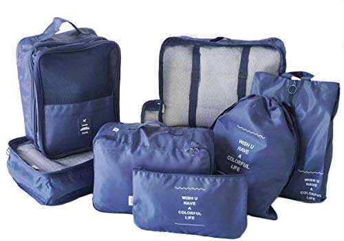 Necessaire Kit Organizador para Mala de Viagem Com Porta Sapatos 8 Peças(azul marinho)