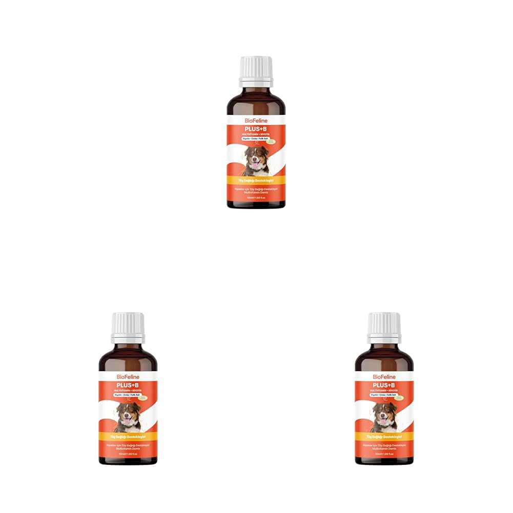 Biofeline Köpekler İçin Plus B Damla 50ml ve Tüy Dökülmesini Engelleyici Biotinli Tüy Sağlığı Damlası (3 paketi)