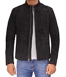 Blingsoul Cafe Racer Slim Fit Men Leather Jacket Black 101 | [1100346] Bond BL Suede, 2XL