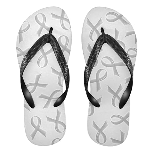 SPRIPORT Grey Ribbon Slim Flip Flops for Women Men Comfortable Casual Thong Cushion Sandals with Non-Slip Rubber Sole Outdoor Sandals for Walking Beach Summer S