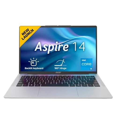 Image of acer Aspire 14, 13th Gen, Intel Core i5-13420H Processors, 16 GB RAM, 512 GB SSD, WUXGA IPS, 14 inch /35.56 cm, Windows 11 Home, MSO, Pure Silver, 1.44 kg, AS14H-53, Backlit KB, Thin and Light Laptop