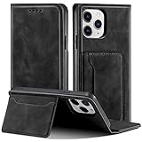 QHOHQ Case for iPhone 13 Pro Max 6.7', [Smart Kickstand] [Premium Leather] [Wallet Case with Slim Silk Card Holder] Magnetic Flip Cover Business Style Cover for 13 Pro Max 6.7 Inch - Black