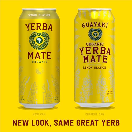 Yerba Madre Organic Yerba Mate, Energy Drink Alternative, Lemon Elation, 150mg Natural Plant Based Caffeine, Better for You Energy & Focus, No Jitters or Crash, 15.5 Oz (Pack of 12) (Packaging May