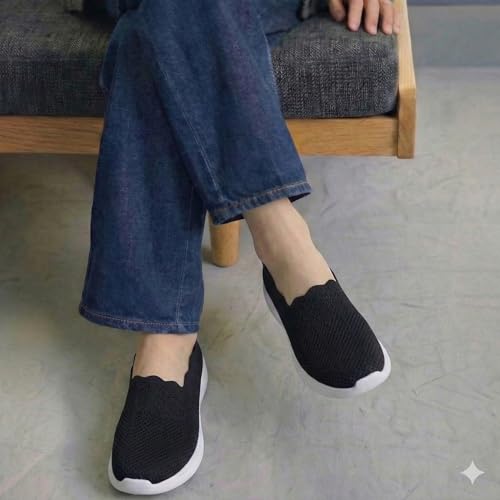 Image of Puxowe Women's Slip-On Walking Shoes | Lightweight Knit Sneakers with Memory Foam Insole, Breathable & Wide Fit Available for Daily Walking, Casual & Travel