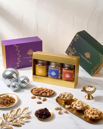 Image of Nature's Blend Essential Dry Fruits Selected Gift Set | Festive New| Badam Kaju Kishmish | Pack of 3 x 300g Jars | Healthy Gifting for all occassion | Almond, Cashew, Raisins | Perfect Corporate & Festive Dry Fruit Gift Hampers | Perfect Corporate Gift Hamper