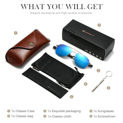 Image of SUNGAIT Real Glass Lens Sunglasses Military Style Pilot Aviator HD Shades with Upgraded Spring Hinge Bayonet Temples