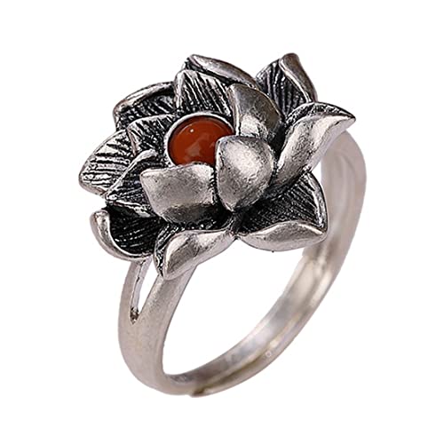Bague argent sterling lotus ajustable avec pierres précieuses éclatantes