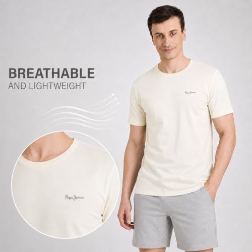 Image of Pepe Jeans Men's Solid 100% Cotton Regular Fit T-Shirt | Classic Everyday Basic Tee for Casual Soft Breathable Cotton Fabric | Round Neck | Short Sleeves | Comfortable All-Day Wear