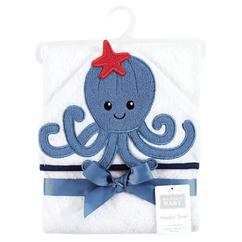Image of Hudson Baby Unisex Baby Cotton Animal Face Hooded Towel, Octopus, One Size