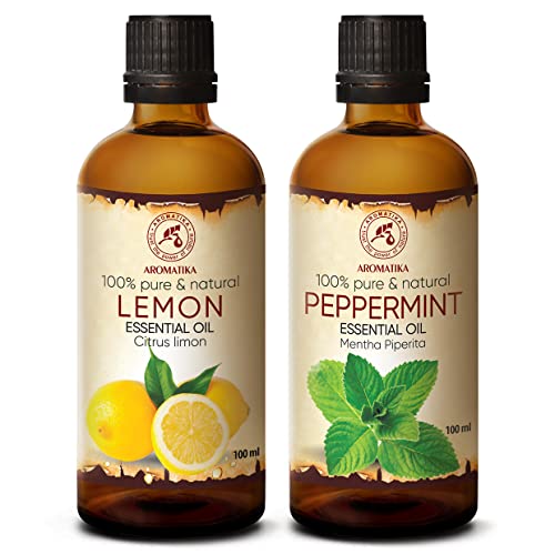 Aceite Esenciale Limón 100ml y Aceite Esenciale Menta 100ml   Citrus Limon & Mentha Piperita   Aroma a Menta   Aceites de Aromaterapia para Difusor   Aromalamp   Buen Humor   Aroma Fresco