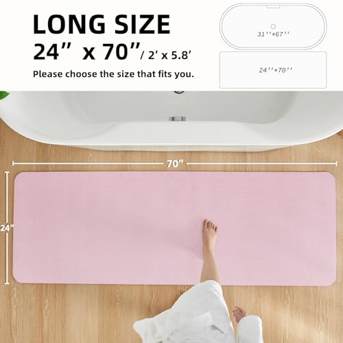 Pink Bath Mat, Bathroom Rugs Non Slip Washable Thin Absorbent Quick Dry Bath Mat Fits Under Door Bathroom Floor Mat Perfect for Bath, Shower, or Sink 24"x70" Pink