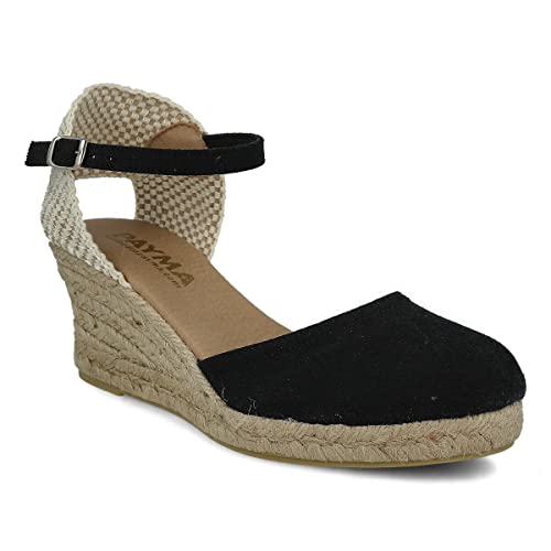 Wedge Sandals for Women. Made in Spain. Classic 5 Strings Height. Jute Espadrille with Buckle. Padded Fabric Insole. Rubber Outsole.2