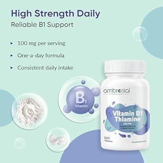 Ambrosial Vitamin B1 Thiamine 100mg - High Strength Vitamin B1 Thiamine for Heart, Immune System, Psychological Function, and Energy Yielding - 120 Tablets