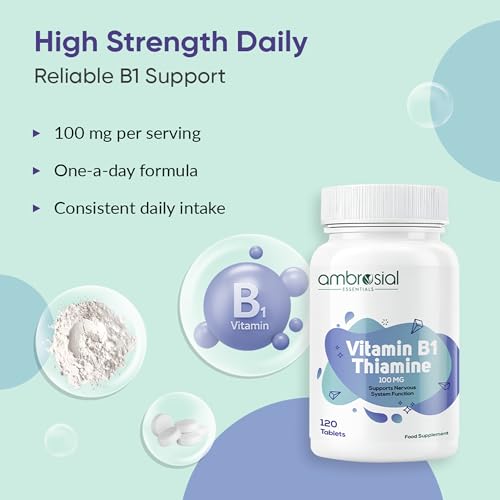 Ambrosial Vitamin B1 Thiamine 100mg - High Strength Vitamin B1 Thiamine for Heart, Immune System, Psychological Function, and Energy Yielding - 120 Tablets