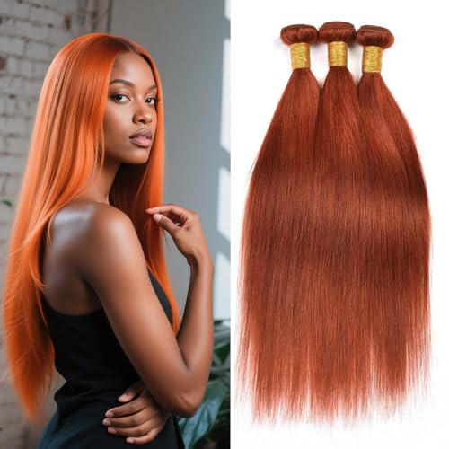 Biliisyff Ginger Orange Human Hair Straight Bundles Color 350 Dark