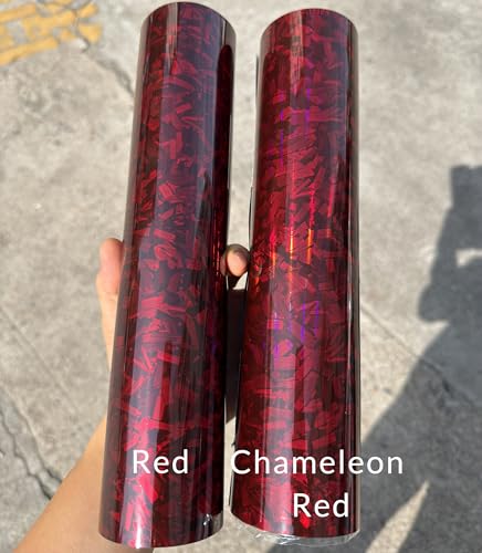 Image of LZLRUN Gloss Forged Carbon Fiber Self Adhesive Vinyl Wrap Film for Car Moto (Chameleon Red, 1.65ft x 3.5ft) | Gloss Chameleon forged carbon texture, With install tools, Air release, Self-adhesive, For car moto furniture laptop