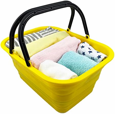 SAMMART 12L Collapsible Tub with Handle - Portable Outdoor Picnic Basket/Crater - Foldable Shopping Bag - Space Saving Storage Container (Golden Yellow)