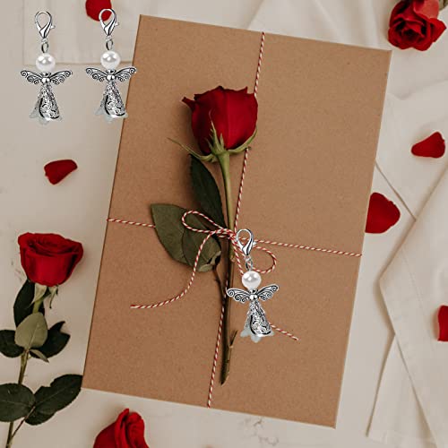 Tobeit 30Set Angel Keychain With Angel Wings Shape Pendant Thank You Tag Drawstring Organza Bag For Wedding Gifts(A-White) #TOP5