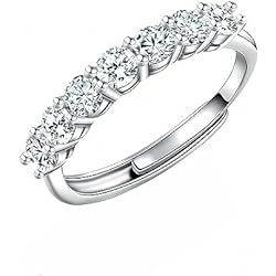 Anillo De 7 Gramos De Oro IUDWCG - 1 Pcs Anillo de las mujeres, anillo de oro blanco de siete diamantes completo, apertura ajustable anillo abierto anti-alergia de cobre, un regalo para una chica encantadora o madre, de plata