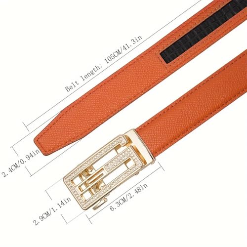 Women’S Split Leather Microfiber Hollow Belt With Alloy Automatic Buckle Light Luxury All-Match For Jeans 2.4Cm Width4
