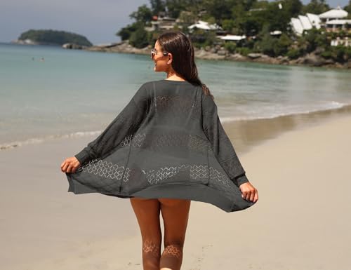 Image of GRECERELLE Lightweight Cardigan Sweaters for Women Crochet Knit Open Front Long Sleeve Loose Casual Boho Summer Beach Coverup