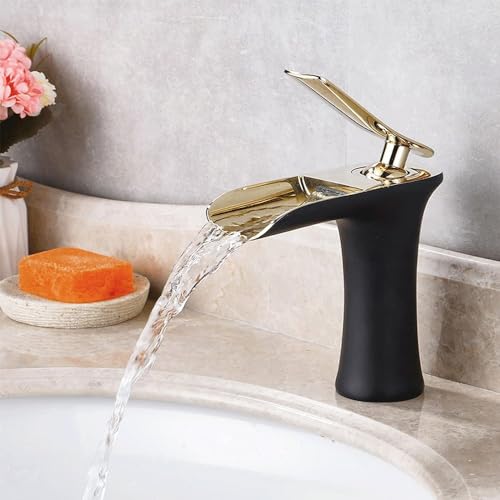 Robinet d'évier cascade noir et or mitigeur moderne à poignée unique - 2