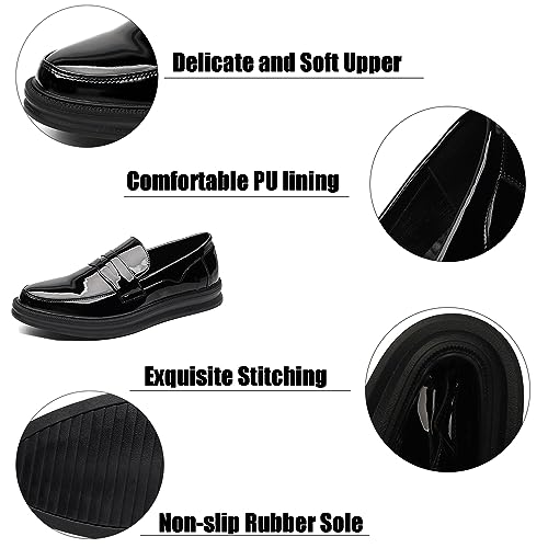 Men's Patent Leather Platform Slip-on Penny Loafers,Fashion Low Top Comfortable Soft Sole Non-Slip Business Formal Shoes Wedding Party Driving Shoes2