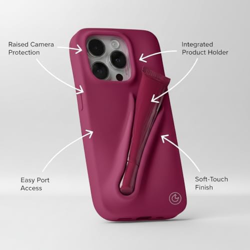 Image of Case Compatible with iPhone 16 Series with Lip Gloss Holder, Includes 1 Liptint, Silicone Trendy Aesthetic Phone Cover for Girls and Women (Raspberry Jelly, 16)