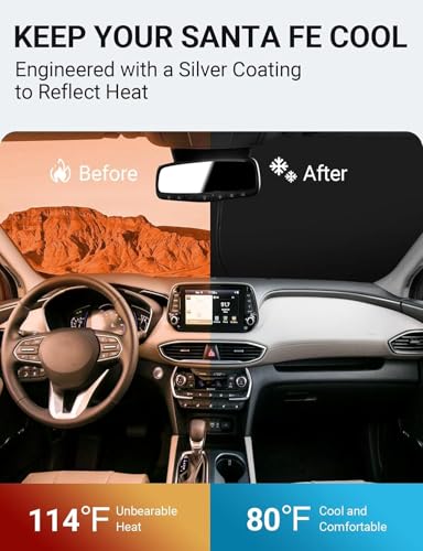 Image of Proadsy 2026 Upgrade Front Windshield Sun Shade Foldable Sunshade Protector Custom Fit 2019-2023 Santa Fe, SE, SEL, SEL Plus, Limited, Ultimate Accessories