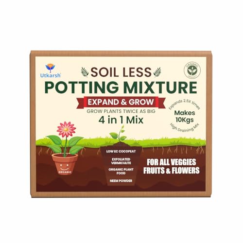 Utkarsh 4-in-1 Soil Less Potting Mixture- Makes 10Kg Fluffy Soil ...