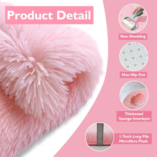 Shag Area Rug for Bedroom 5x8,Pink Fluffy Area Rugs for Living Room,Soft Fuzzy Rug Non-Shedding Indoor Plush Carpet for Kids Bedroom Nursery Dorm Home Decor