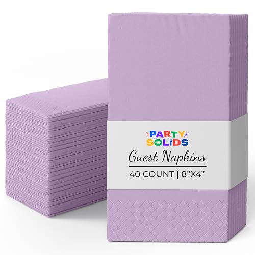 Party Solids Lavender Dinner Napkins Disposable 8" x 4" Folded - 40 Pcs 2 Ply Lavender Napkins Disposable Paper Guest Towels for Bathrooms, Dinners, Everyday Parties & Party Supplies