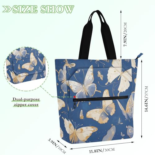 Kid Tote Bag for Kids Boys Girls,Delicate Animal Butterflies Gold Water-resistant Heavy Duty Reusable Library Book Bag Grocery Bag for School and Playtime2