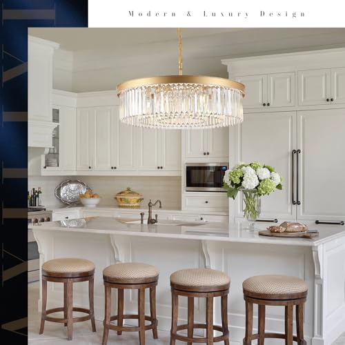 Image of Gold Crystal Chandeliers 30 inch Modern Round Chandelier Luxury Light Fixture