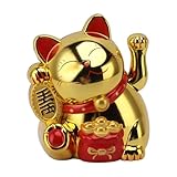 Gato de la suerte, 5.5 pulgadas Gato de la fortuna Gato del dinero Brazo que agita eléctrico Gato de la fortuna Gato de la suerte chino Gato de la suerte japonés Brazo que agita (MLY11020-4 Oro)