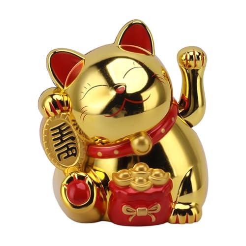 Chat porte-bonheur, 5,5 pouces Chat de la fortune Chat d'argent Bras agitant électrique Chat porte-bonheur Chinois Chat porte-bonheur japonais Bras agitant (MLY11020-4 Or)
