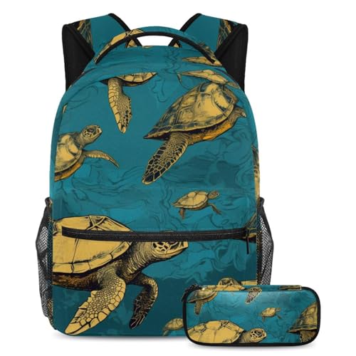 Sac à dos imprimé tortues de mer vintage grand volume pour l'école