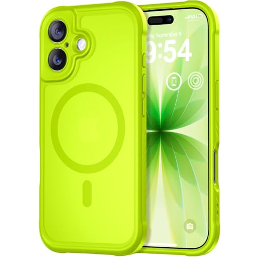 Thomo Magnetic for iPhone 17 Case, [Compatible with Magsafe] [Full Camera Protection] Translucent Matte Military Grade Shockproof with Anti-Fingerprint Phone Cover 2025, Fluorescent Green
