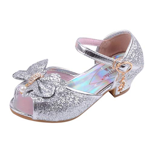 Moonker Girls Children Princess Sandals Dance Shoes 4-12 Years Old Kids Teen Pearl Bling Sequins Casual Sandals (9-10 Years Old, Silver)