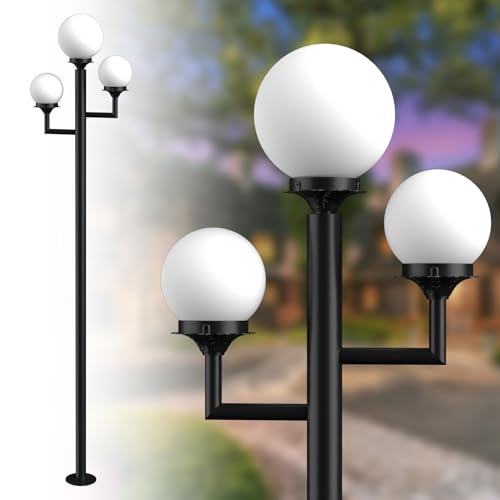 ACOHOOK Lampadaires d'extérieur étanches de 200,9 cm à triple tête pour l'extérieur, 3...