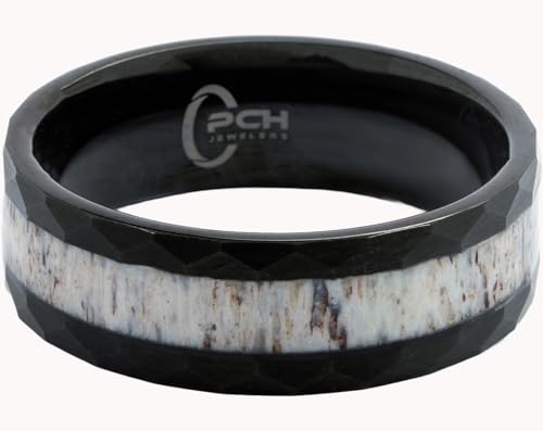 Deer Antler Ring in Black Tungsten Hammered Finish 8mm Comfort Fit Wedding Band3