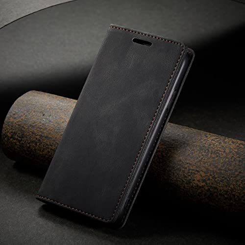 Housse de Luxe en Cuir Mat iPhone XS Étui Portefeuille Noir