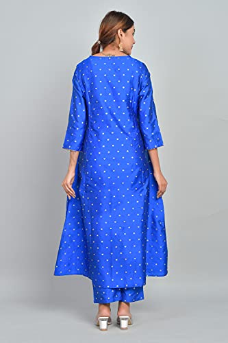 Image of Riara Art Silk Women Long Anarkali Kurti with Pant Polka Dot A-line Ladies Ethnic Wear Dress