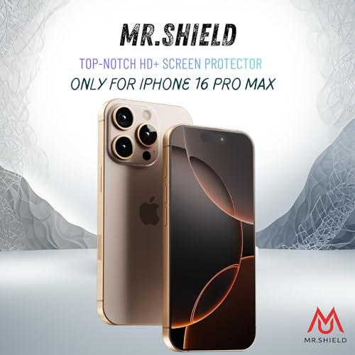 Image of Mr.Shield Screen Protector Tempered Glass for iPhone 16 Pro Max - 9H Hardness Screen Guard, HD Clear [1 Pack]