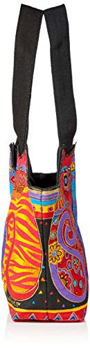 Bolso Tote mediano de lona rojo, naranja y azul miniatura 3