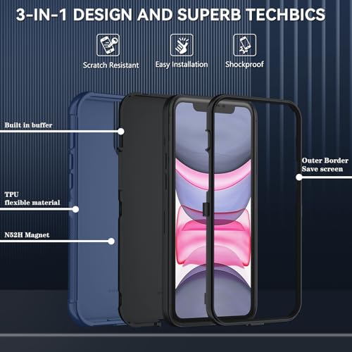 Image of SunStory Compatible with iPhone 11 Case with HD Screen Protector, 3-Layer Heavy Duty Full-Body Cover,3 in 1 Hybrid Protective Case for iPhone 11 6.1 inch,Blue