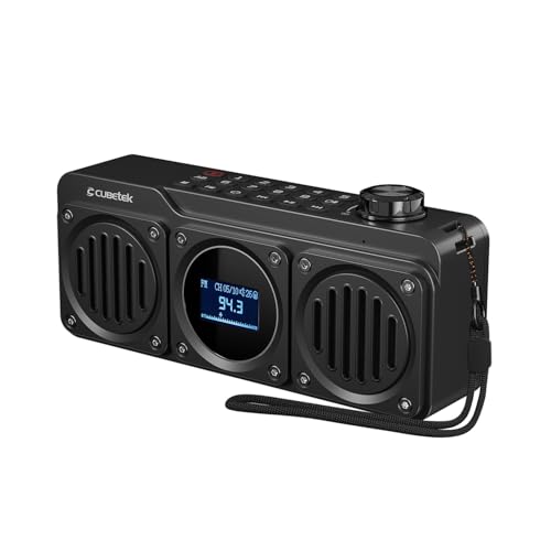 Image of Cubetek Grenade 2.0 Portable Hi-Bass FM Radio with 14 Watts Stereo Sound, Bluetooth, Tf Card /USB Speaker - LCD Display with Song Name, Folder Selection, Type C Charging and More