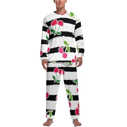Pyjama homme cerise rayée en maille douce, vêtements de nuit d'exception